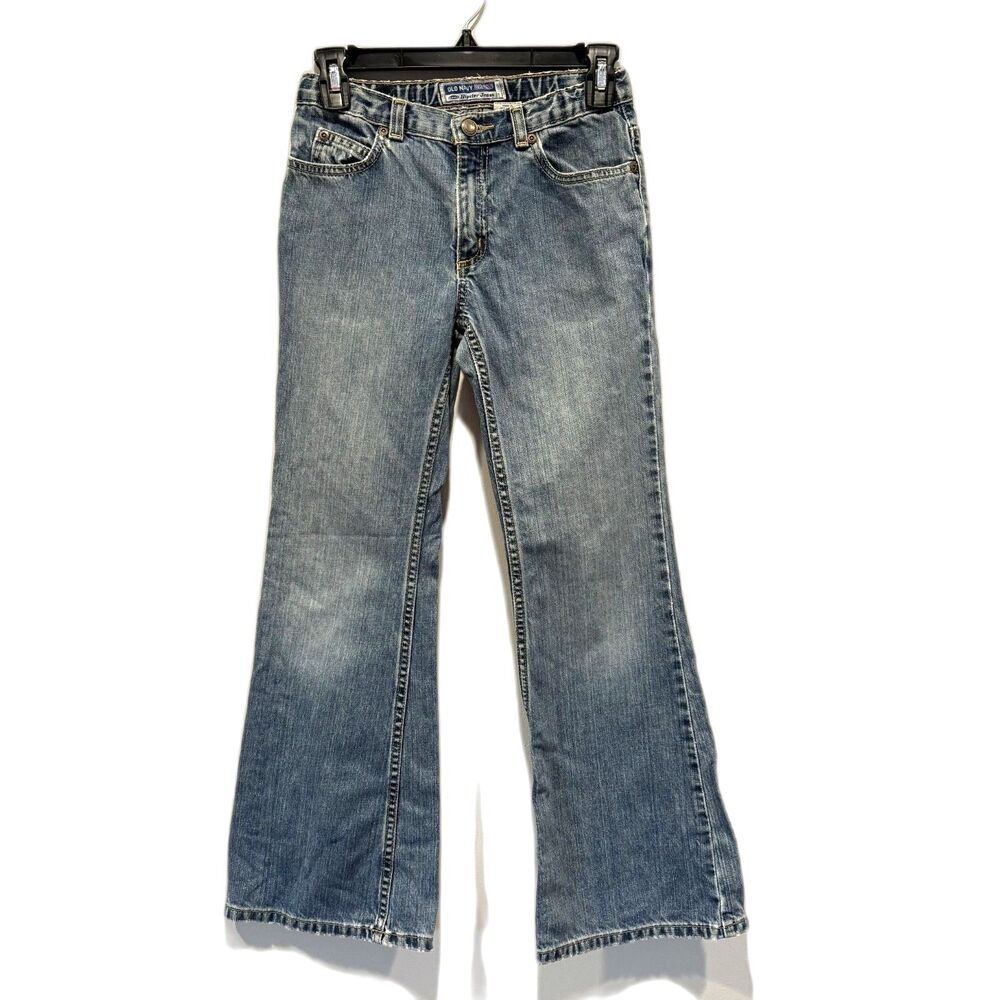 Vintage Old Navy Jeans Blue Mid Rise Flare Leg Y2K Adjustable Waist Girls sz 12